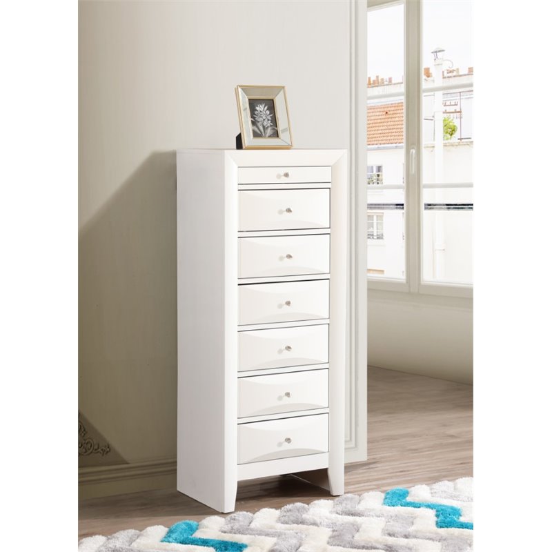 Maklaine Contemporary Engineered Wood 7 Drawer Lingerie Chest in White