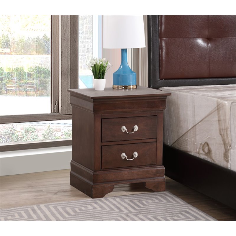 Maklaine Traditional Engineered Wood 2 Drawer Nightstand in Cappuccino