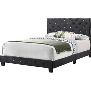 Maklaine Transitional Upholstered Velvet Full Bed in Black Finish