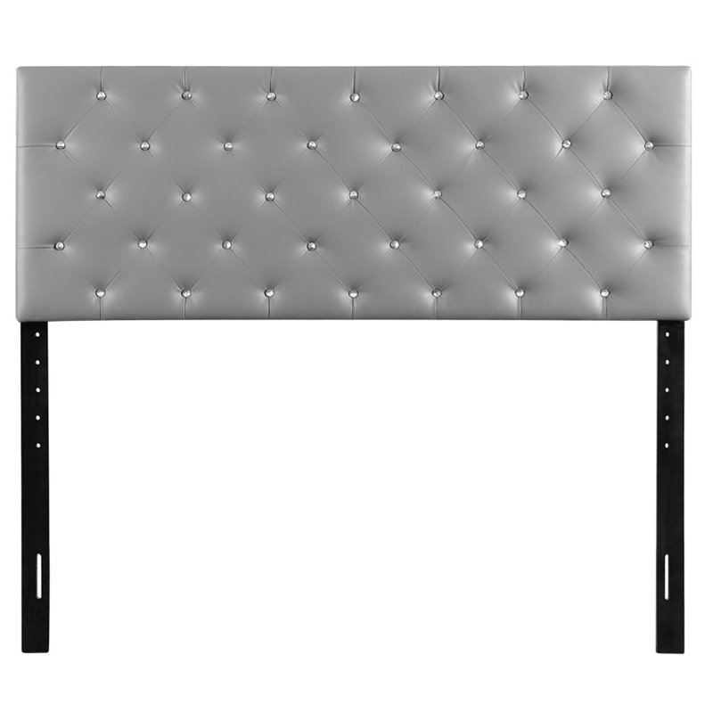Maklaine Faux Leather Upholstered King Headboard in Light Gray