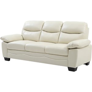 Maklaine Faux Leather Tufted Back Sofa with Padded Arms in Pearl Finish