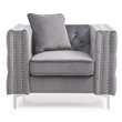 Maklaine Contemporary Soft Velvet Jeweled Buttoned Tufted Chair in Gray