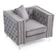 Maklaine Contemporary Soft Velvet Jeweled Buttoned Tufted Chair in Gray