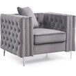 Maklaine Contemporary Soft Velvet Jeweled Buttoned Tufted Chair in Gray