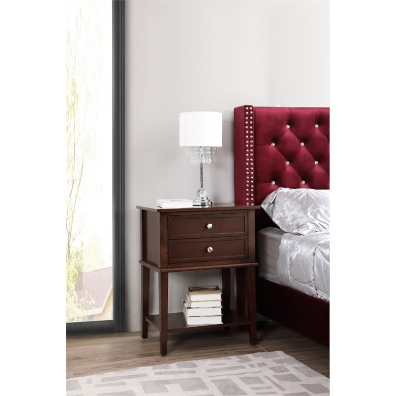Maklaine Contemporary Engineered Wood 2 Drawer Nightstand in Cappuccino