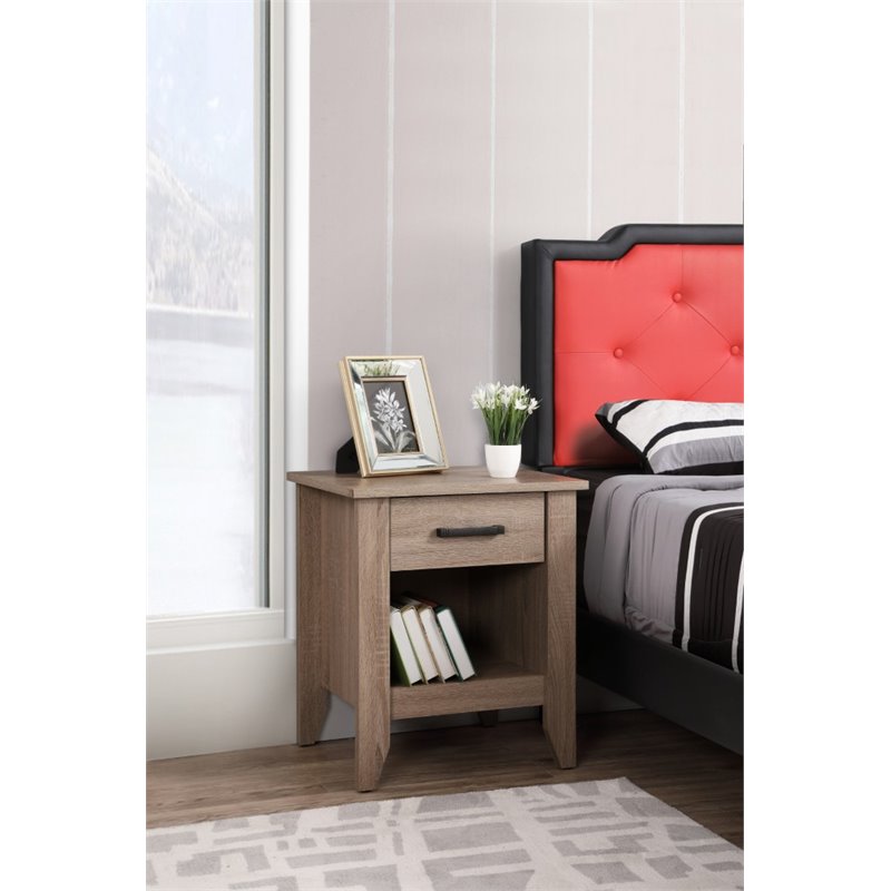 Maklaine Contemporary Engineered Wood 1-Drawer Bedroom Nightstand in Sandle Wood