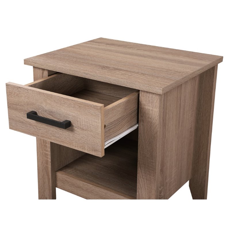 Maklaine Contemporary Engineered Wood 1-Drawer Bedroom Nightstand in Sandle Wood