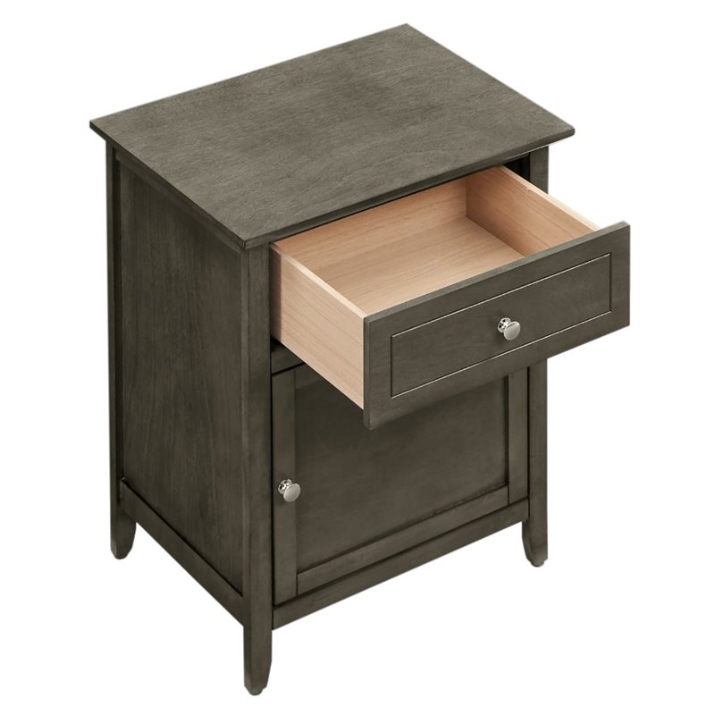 Maklaine Transitional Engineered Wood 1 Drawer 1 Door Nightstand in Gray