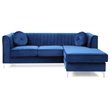 Maklaine Contemporary Soft Velvet Channel Tufted Sofa Chaise in Navy Blue