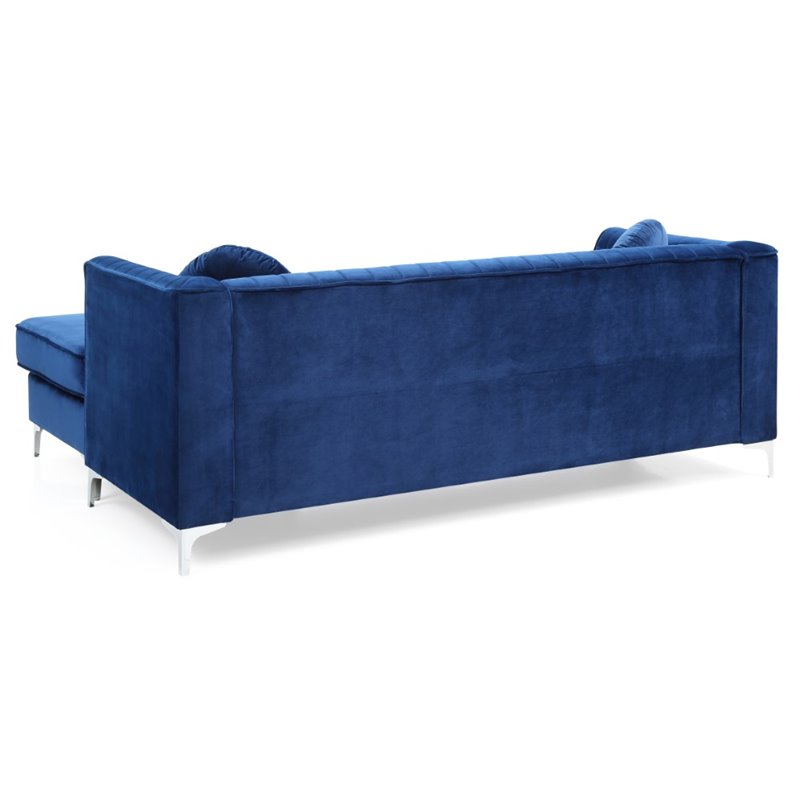 Maklaine Contemporary Soft Velvet Channel Tufted Sofa Chaise in Navy Blue