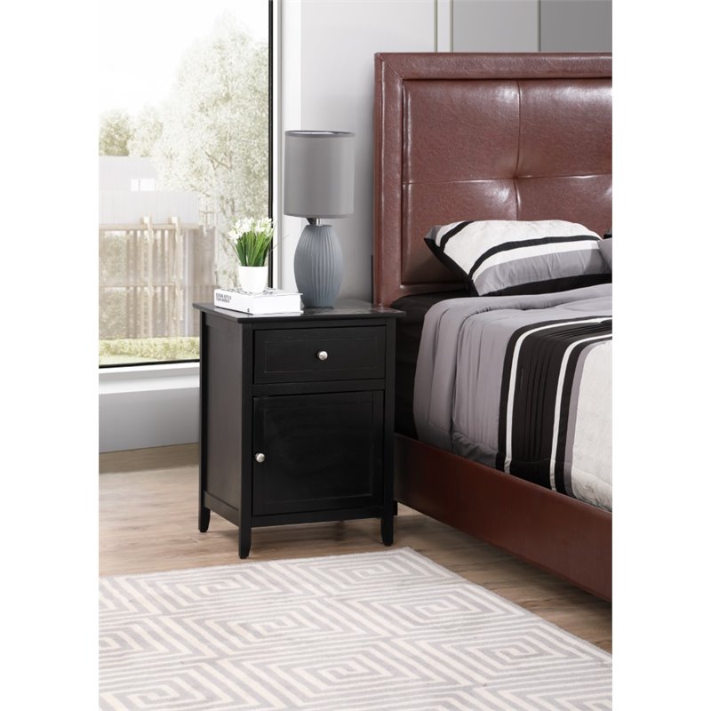 Maklaine Transitional Engineered Wood 1 Drawer 1 Door Nightstand in Black