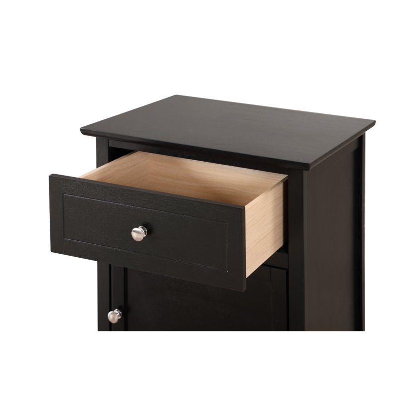 Maklaine Transitional Engineered Wood 1 Drawer 1 Door Nightstand in Black