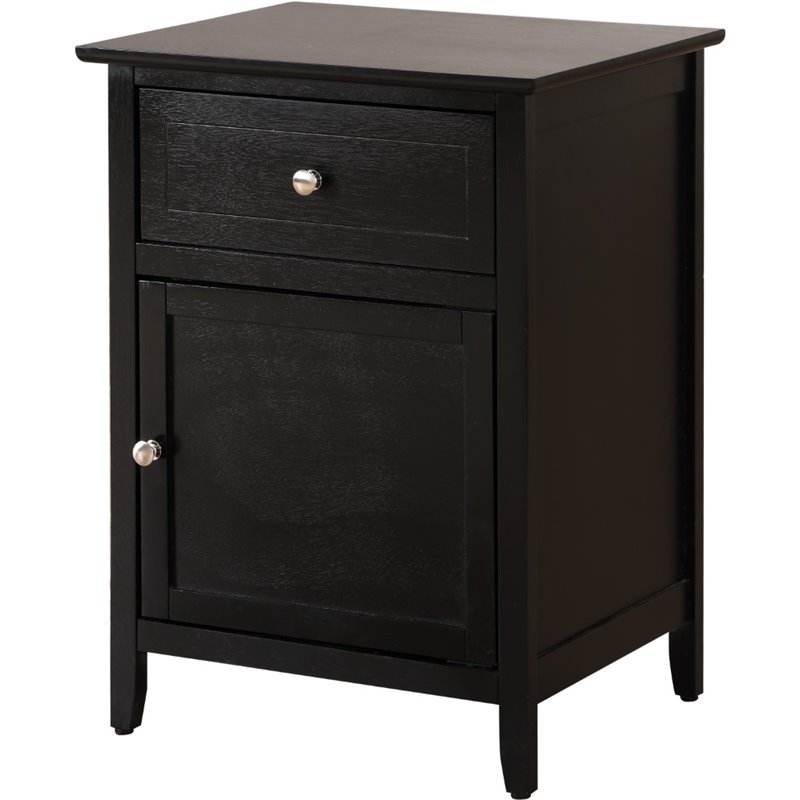 Maklaine Transitional Engineered Wood 1 Drawer 1 Door Nightstand in Black