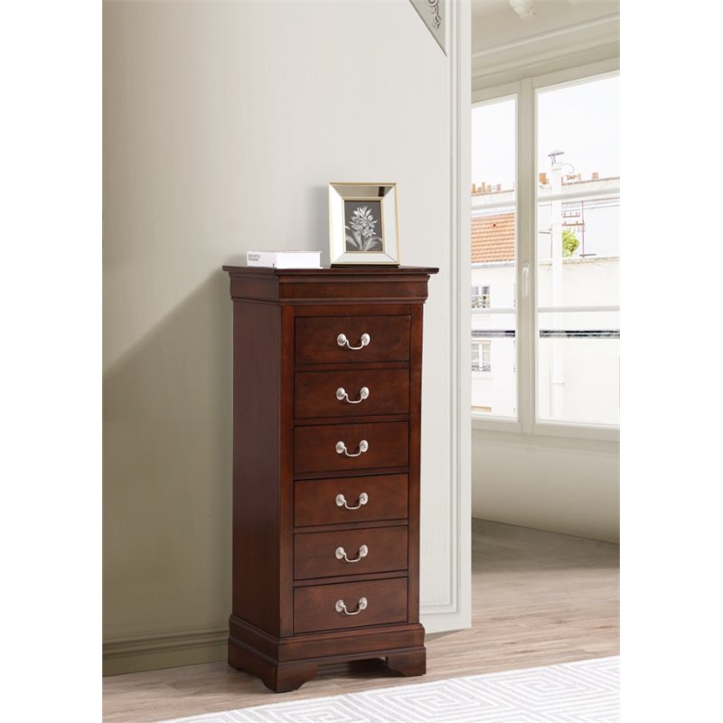 Maklaine Traditional Engineered Wood 7 Drawer Lingerie Chest in Cappuccino