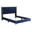 Maklaine Transitional Upholstered Velvet Full Bed in Navy Blue