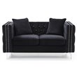 Maklaine Contemporary Soft Velvet Jeweled Buttoned Tufted Loveseat in Black