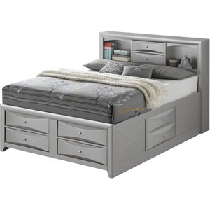 maklaine wood full bookcase storage bed with open shelves & drawers in gray