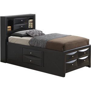 maklaine wood twin bookcase storage bed with open shelves & drawers in black