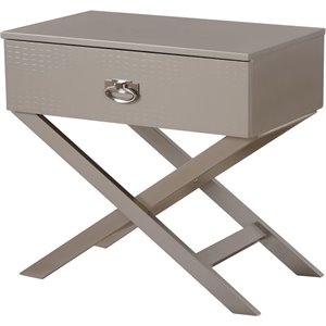 maklaine contemporary engineered wood 1 drawer nightstand in silver champagne