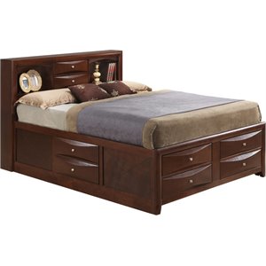 maklaine wood queen bookcase storage bed with open shelves & drawers in cherry