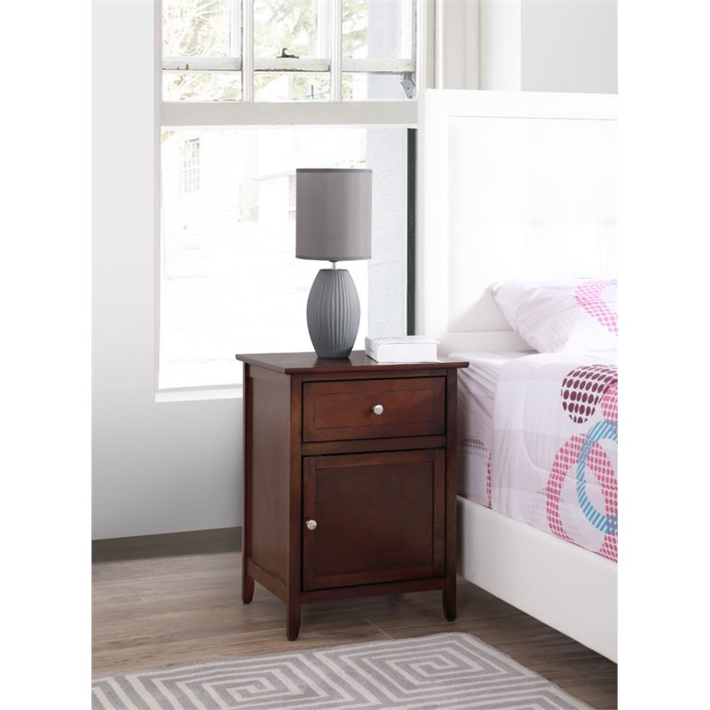 Maklaine Transitional Engineered Wood 1 Drawer 1 Door Nightstand in Cappuccino