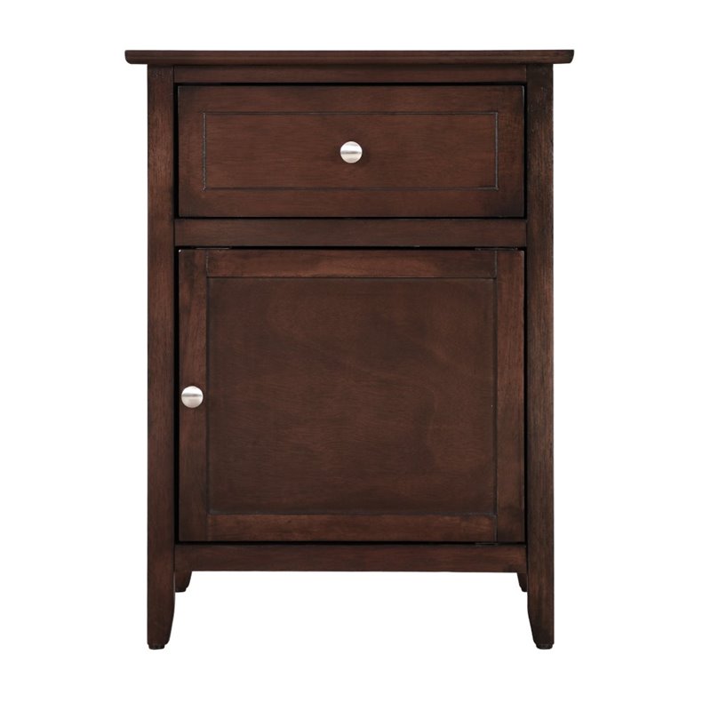 Maklaine Transitional Engineered Wood 1 Drawer 1 Door Nightstand in Cappuccino