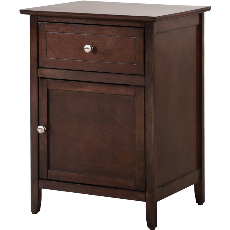 Maklaine Transitional Engineered Wood 1 Drawer 1 Door Nightstand in Cappuccino