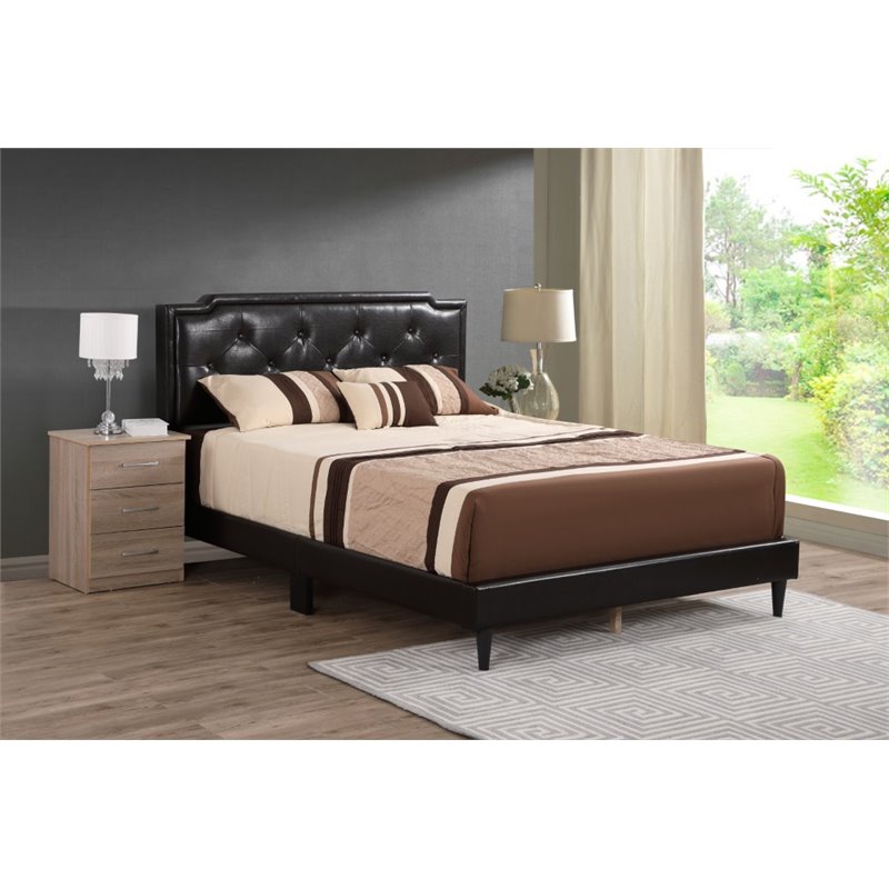 Maklaine Transitional Faux Leather Upholstered Queen Bed in Cappuccino