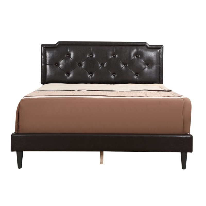 Maklaine Transitional Faux Leather Upholstered Queen Bed in Cappuccino