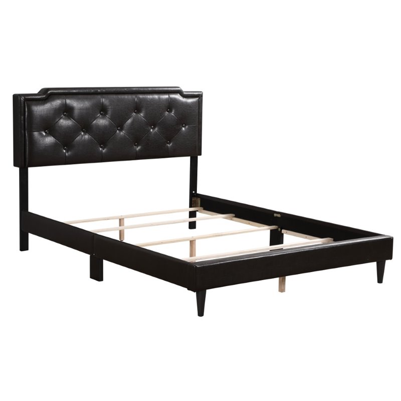 Maklaine Transitional Faux Leather Upholstered Queen Bed in Cappuccino
