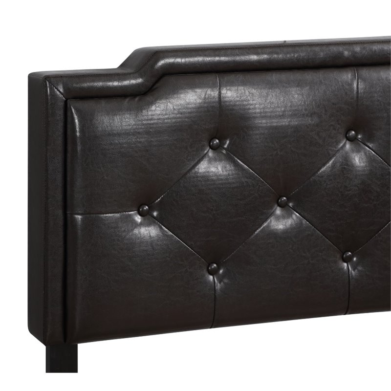 Maklaine Transitional Faux Leather Upholstered Queen Bed in Cappuccino