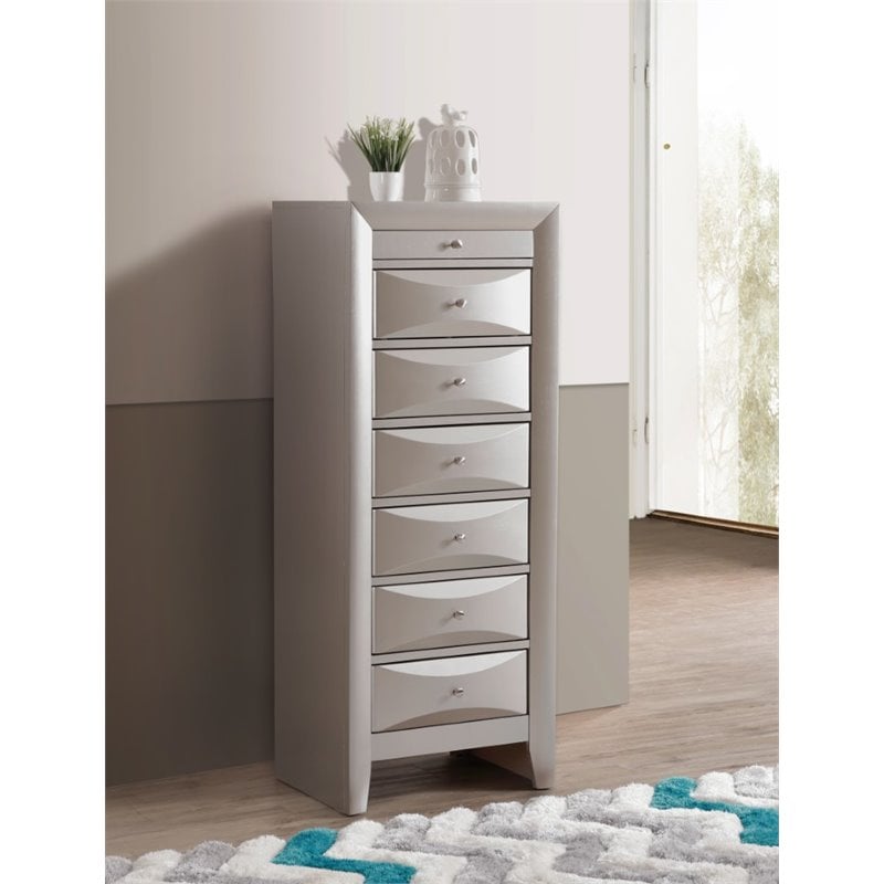 Maklaine Contemporary Engineered Wood 7Drawer Lingerie Chest in Silver Champagne