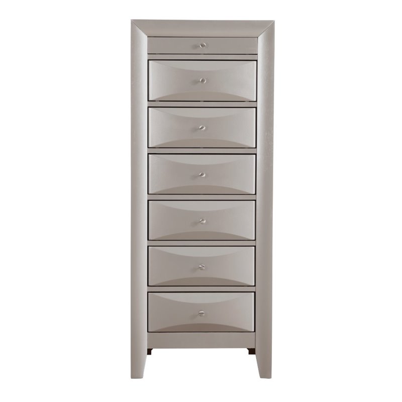 Maklaine Contemporary Engineered Wood 7Drawer Lingerie Chest in Silver Champagne