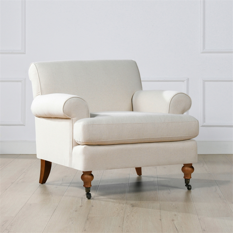 Maklaine Accent Arm Chair Metal Casters in Light Beige Finish
