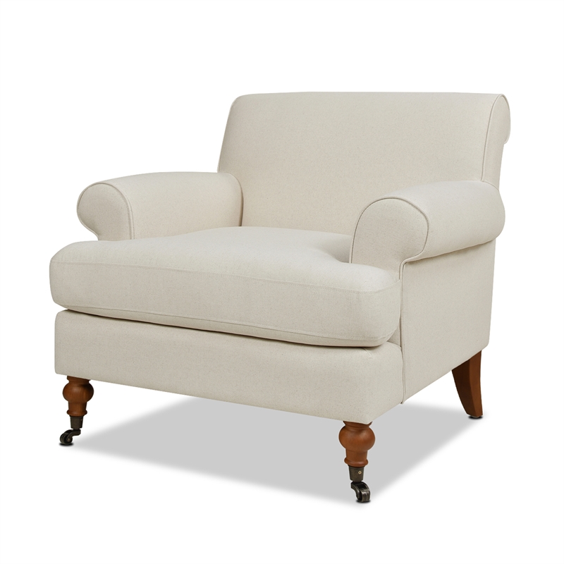 Maklaine Accent Arm Chair Metal Casters in Light Beige Finish