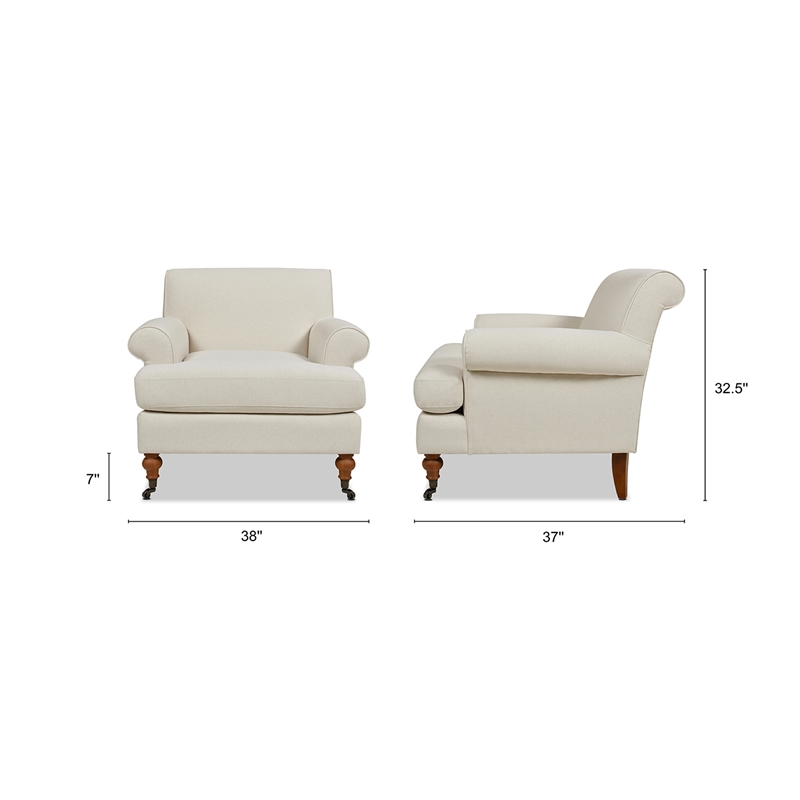Maklaine Accent Arm Chair Metal Casters in Light Beige Finish