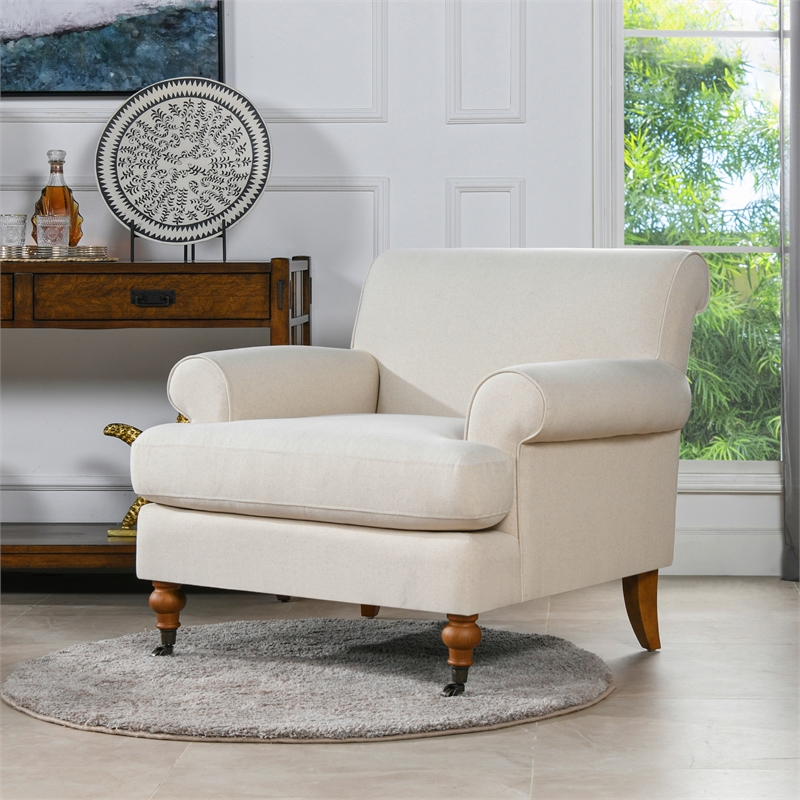 Maklaine Accent Arm Chair Metal Casters in Light Beige Finish