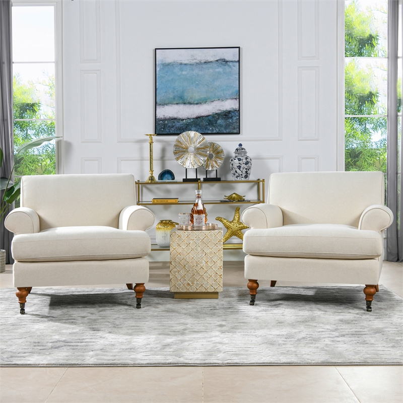 Maklaine Accent Arm Chair Metal Casters in Light Beige Finish
