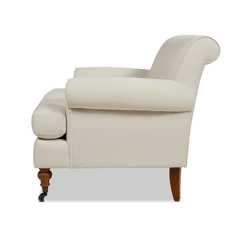 Maklaine Accent Arm Chair Metal Casters in Light Beige Finish
