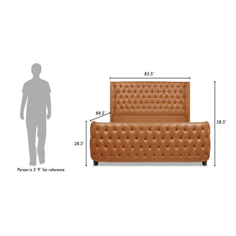 Maklaine Faux Leather Tufted Bed King in Caramel Tan Brown Finish