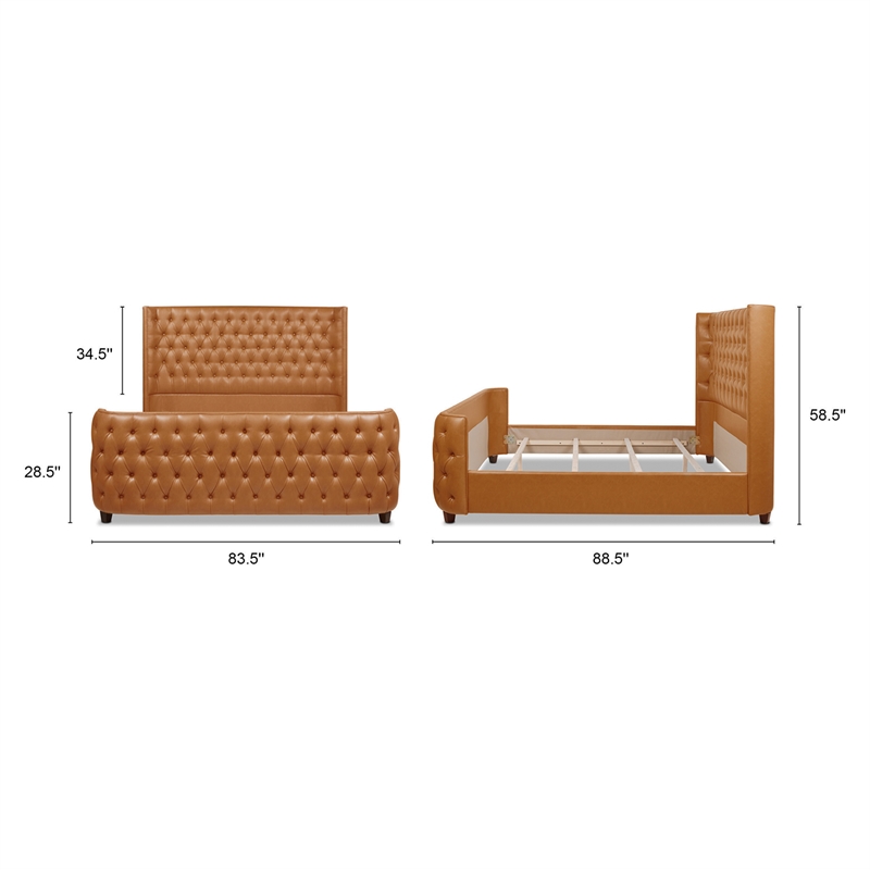 Maklaine Faux Leather Tufted Bed King in Caramel Tan Brown Finish