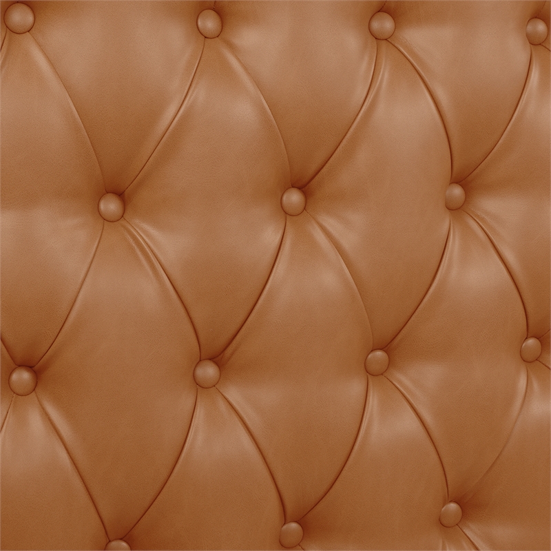 Maklaine Faux Leather Tufted Bed King in Caramel Tan Brown Finish