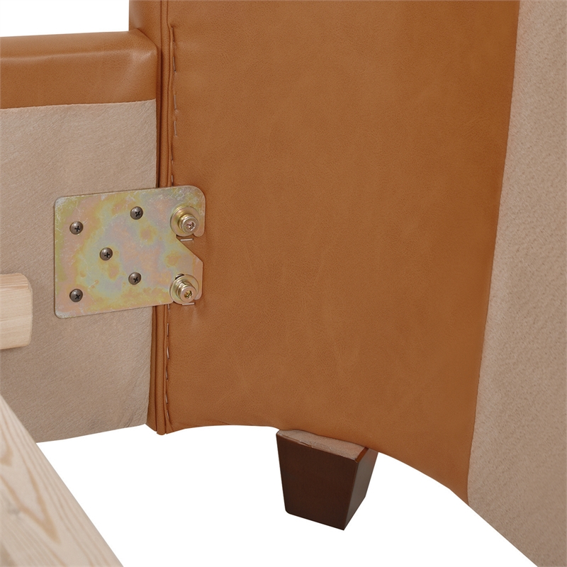 Maklaine Faux Leather Tufted Bed King in Caramel Tan Brown Finish