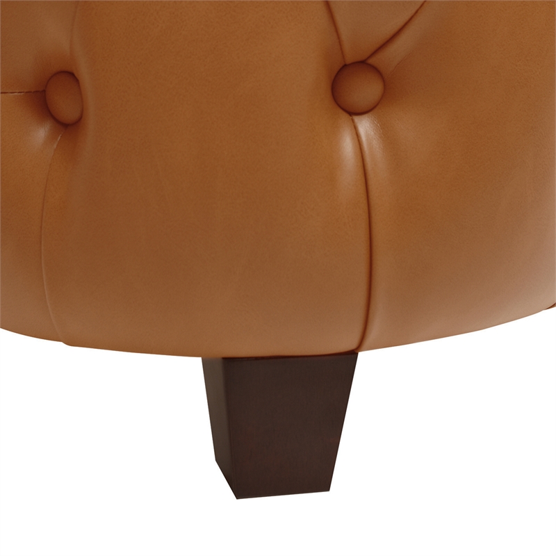 Maklaine Faux Leather Tufted Bed King in Caramel Tan Brown Finish