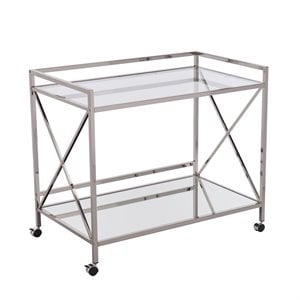 Maklaine Metal Bar Cart with 2 Open Shelves in Polished Silver