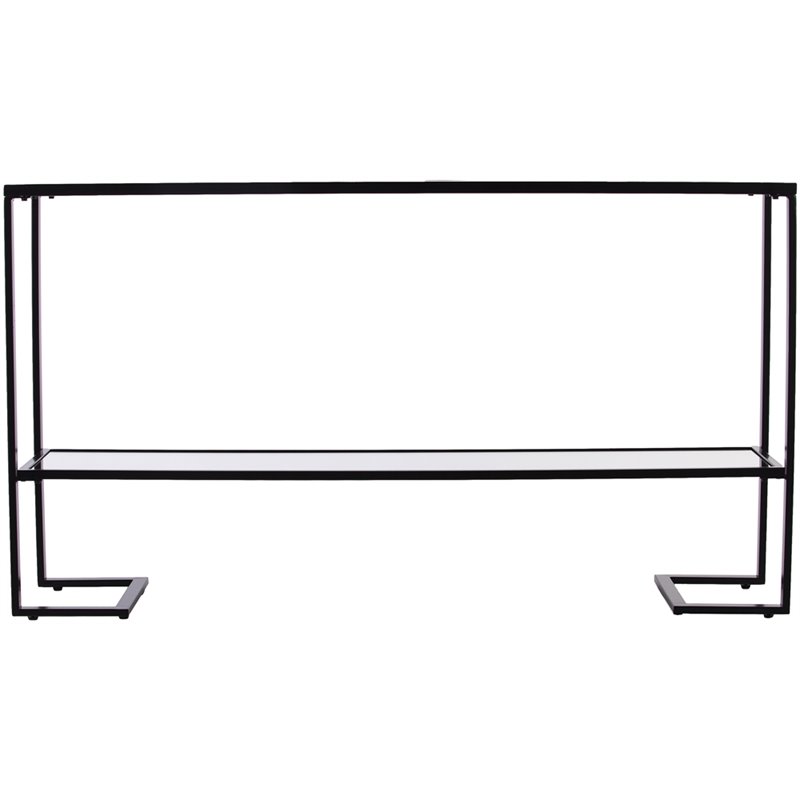 Maklaine Contemporary Tempered Glass Console Table in Black Finish