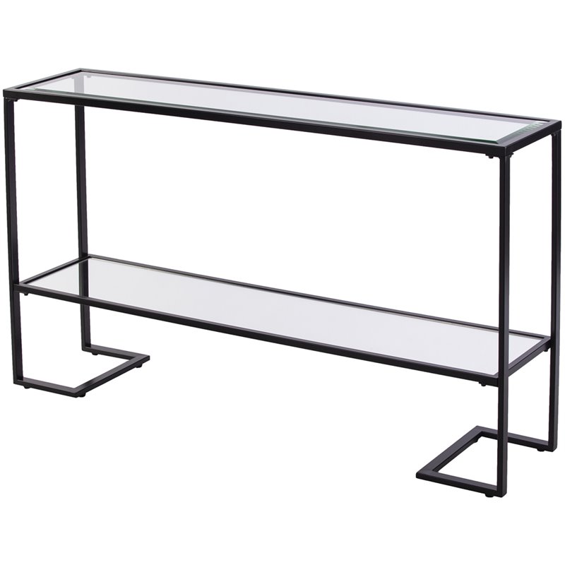 Maklaine Contemporary Tempered Glass Console Table in Black Finish