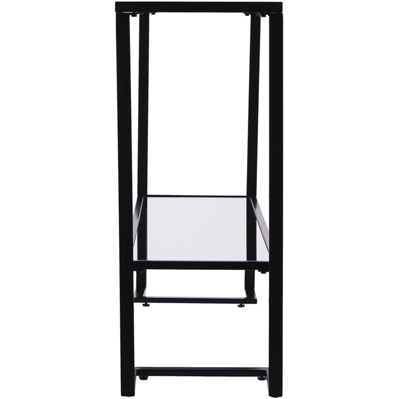 Maklaine Contemporary Tempered Glass Console Table in Black Finish