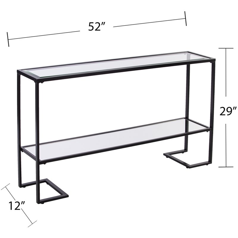 Maklaine Contemporary Tempered Glass Console Table in Black Finish
