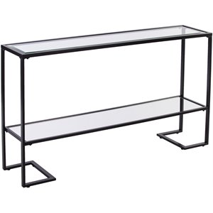 Maklaine Contemporary Tempered Glass Console Table in Black Finish